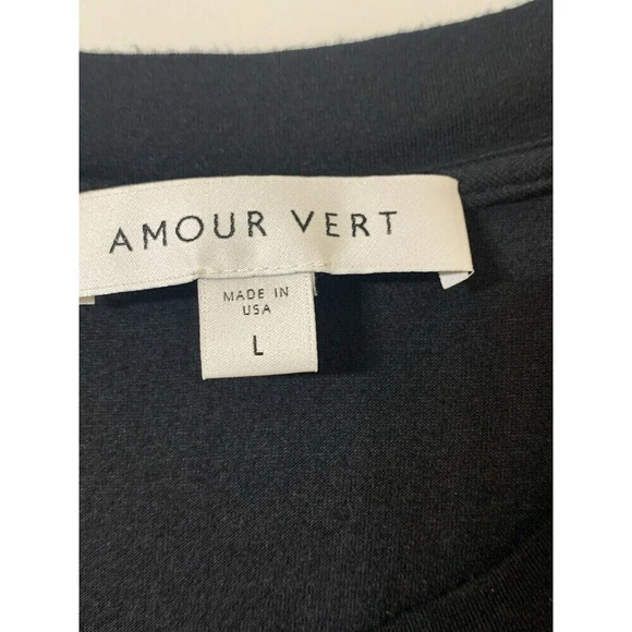 Amour Vert Black Top Blouse With A Silk Ruffle Size L (N9) - Picture 4 of 8